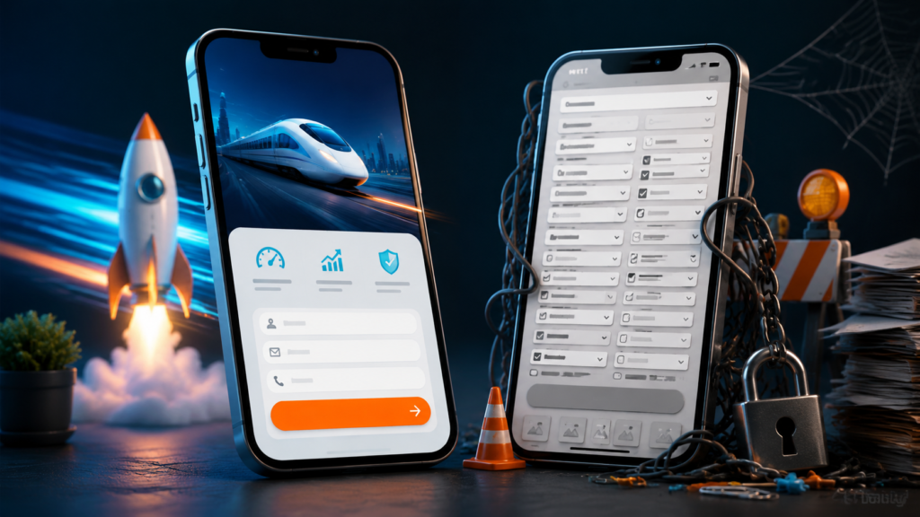 Fast mobile landing page with a simple lead form compared with a cluttered page that blocks conversions