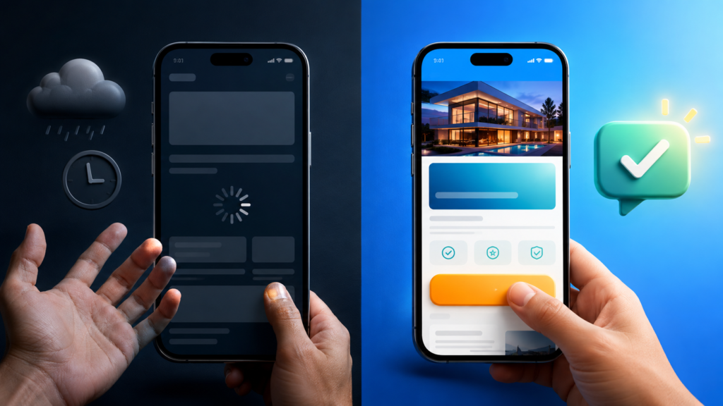Comparison of a slow mobile website and a fast website designed to generate leads