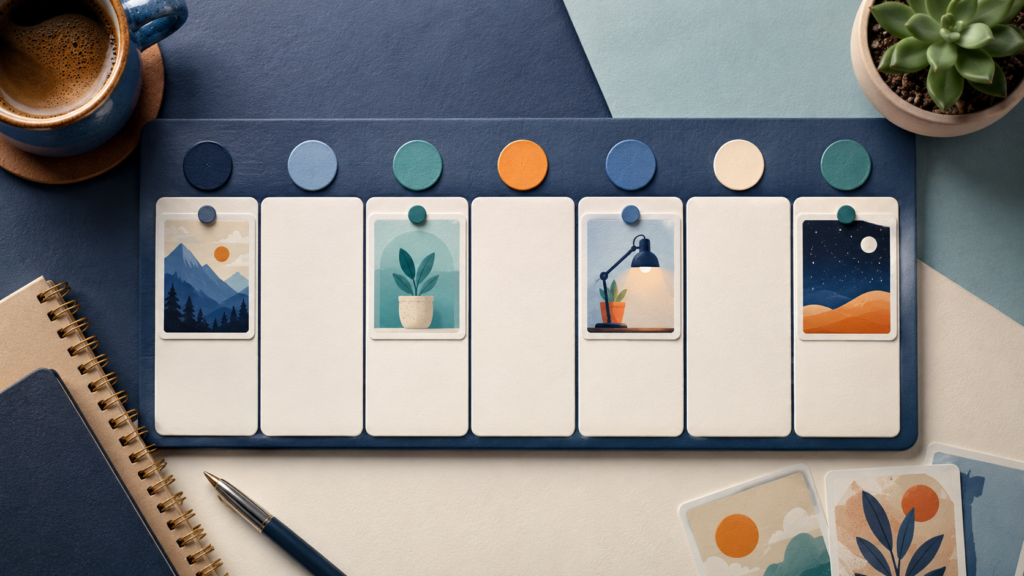 Weekly social media calendar balancing scheduled posts with open days.